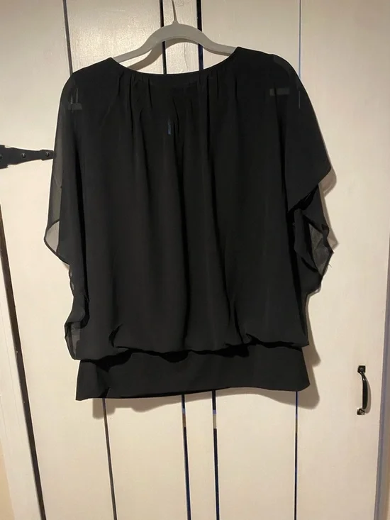 Style & Co. Black Sheer Batwing Blouse - Picture 3 of 4
